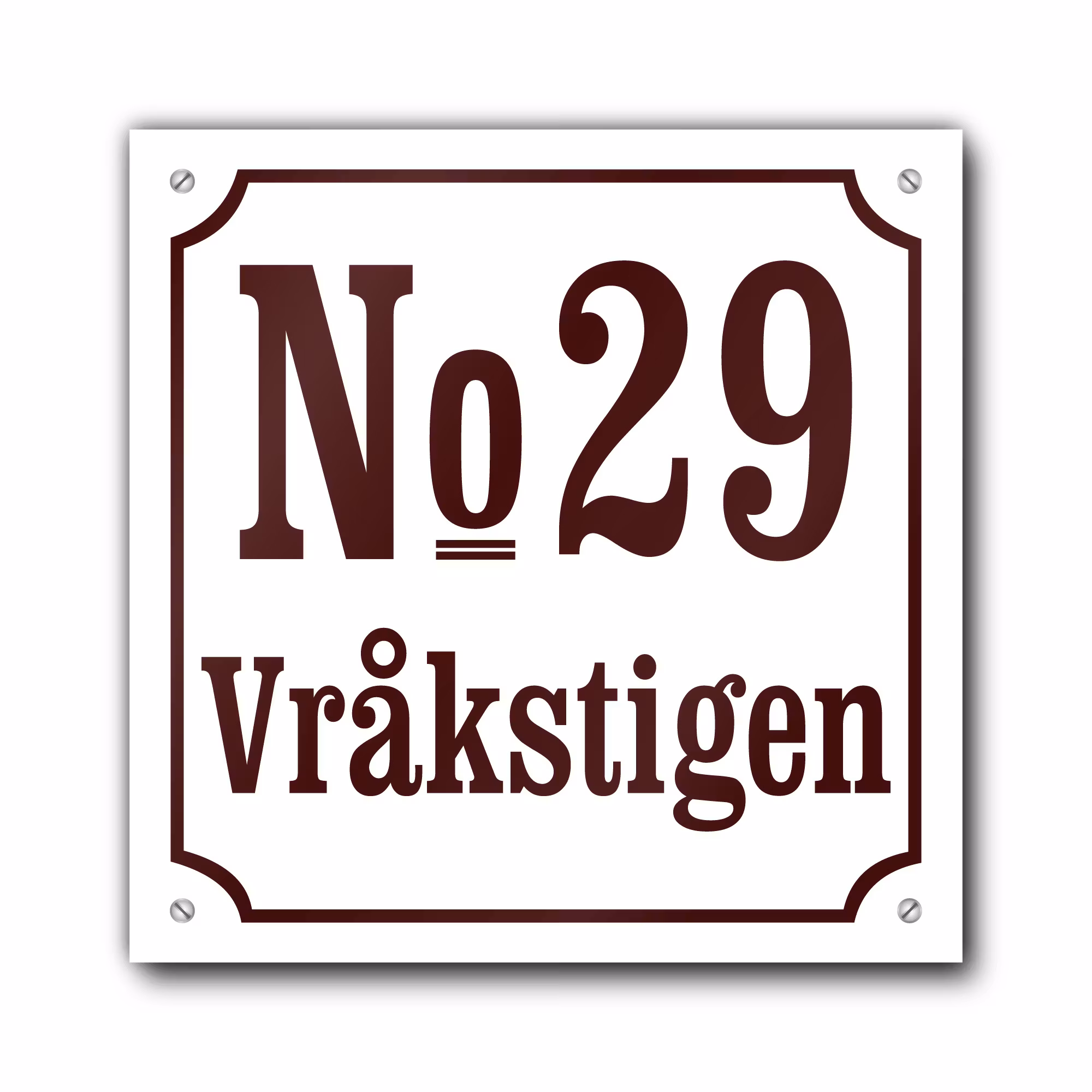 Husnummerskylt vit-vinröd 20x20cm