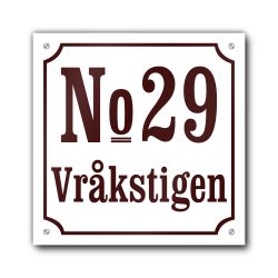 Husnummerskylt vit-vinröd 20x20cm