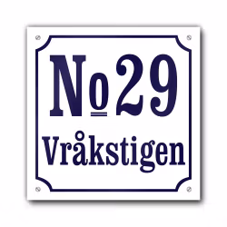 Husnummerskylt vitblå 20x20cm