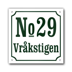 Husnummerskylt vitgrön 20x20cm