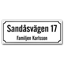 Husskylt vitsvart 56x22cm (Modern)