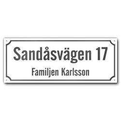 Husskylt vitgrå 56x22cm (Modern)
