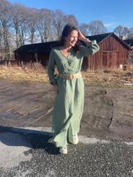 Dress Monaco 100% linen long sleeve khaki green