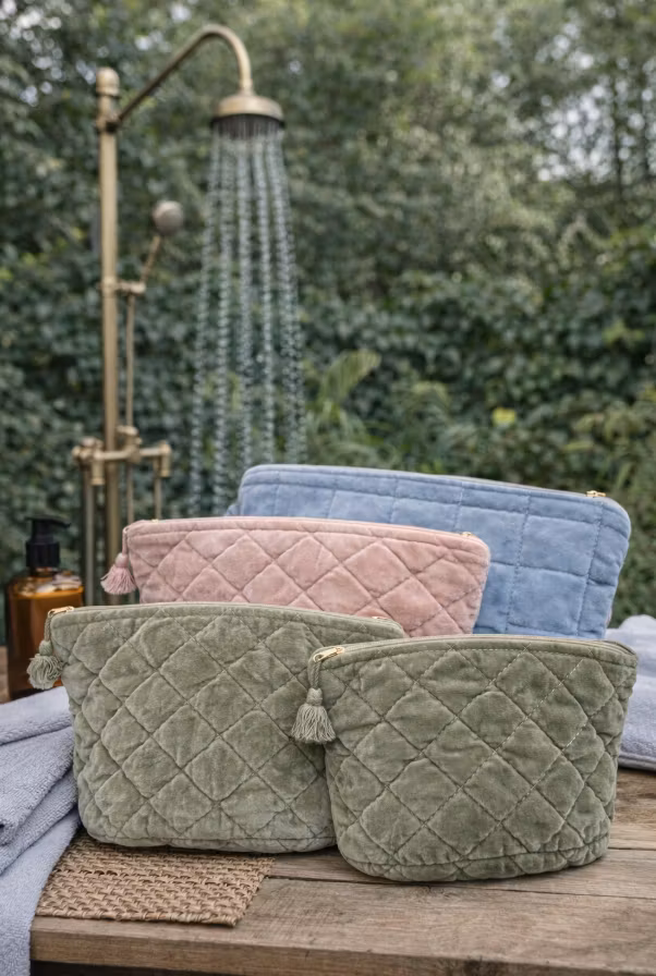 Quiltad necessär i sammet  ljusblå