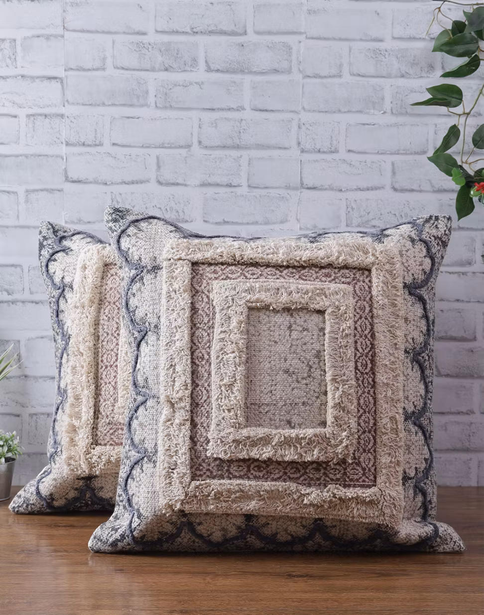Handtryckt bomull kuddfodral 50x50