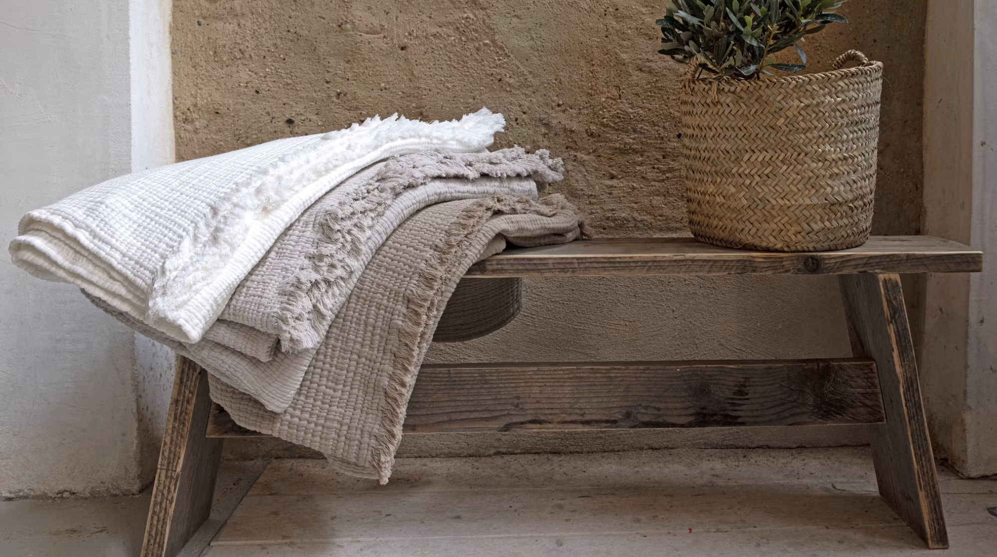 Woffel plaid Puglia 130x260 cm in nature