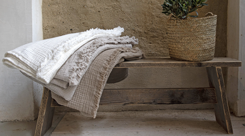 Woffel pläd Puglia 130x260 cm i natur