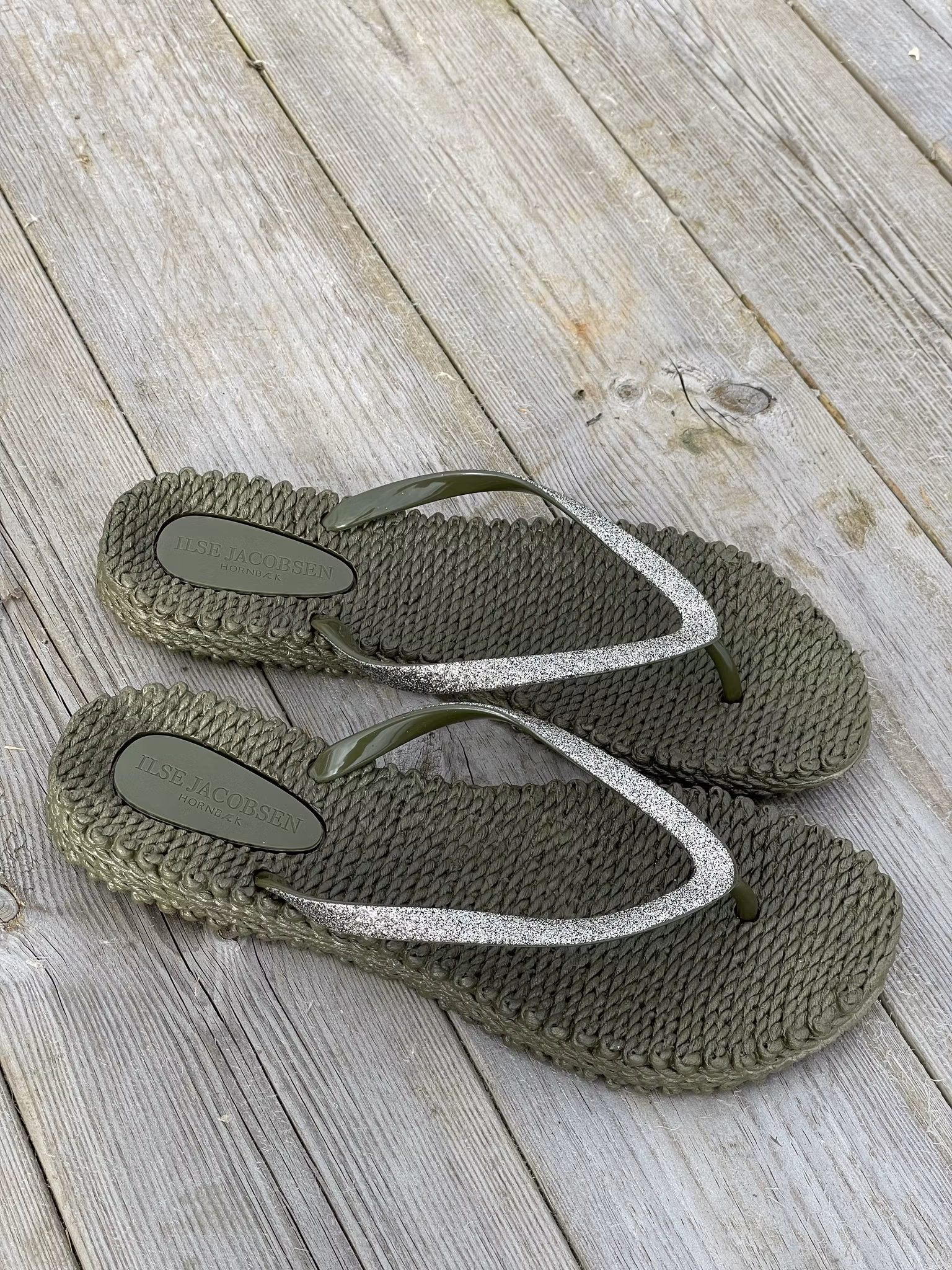 Flips flops med glitter kaki