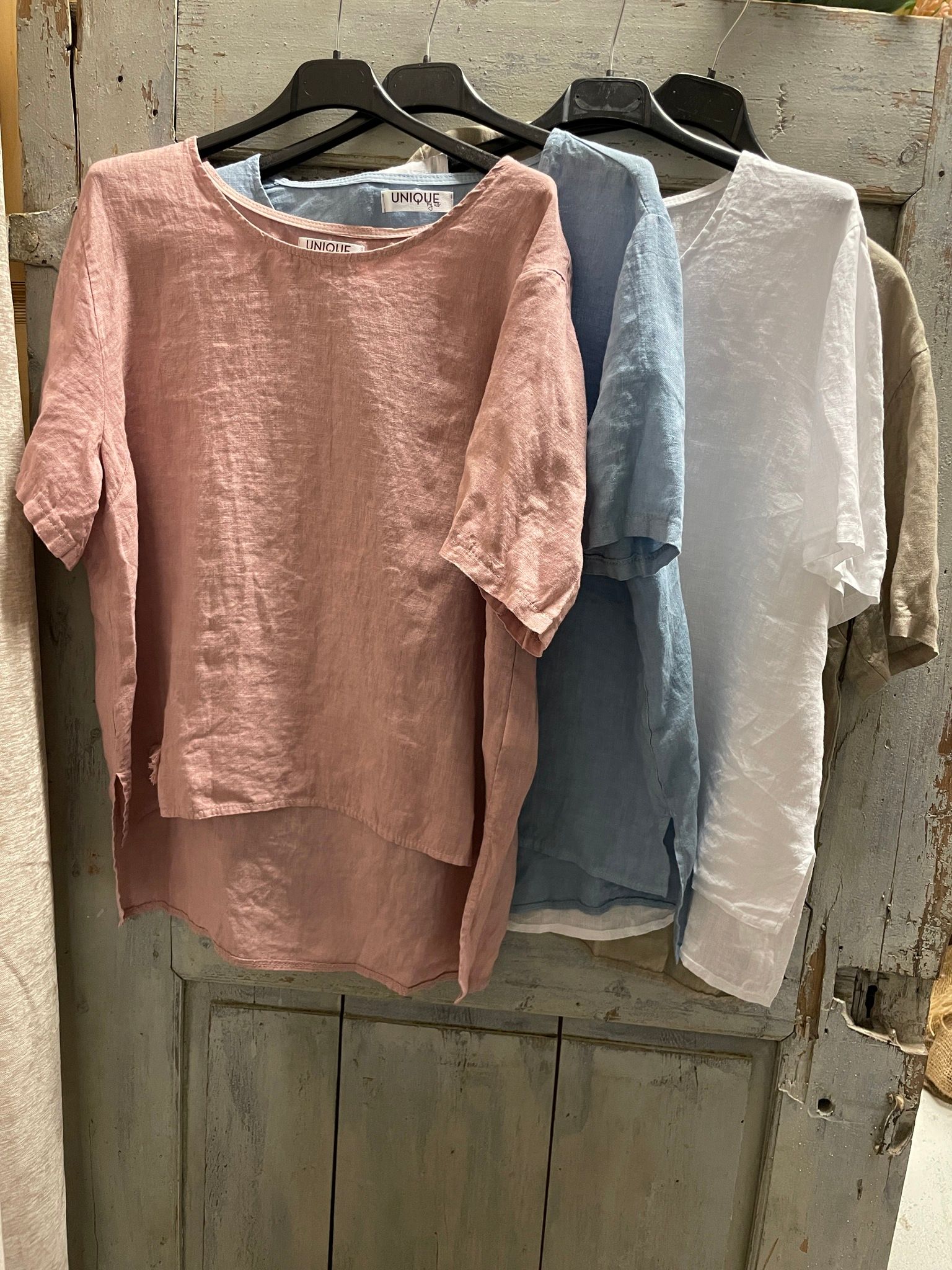 Linen topp always natural by unique kortärm