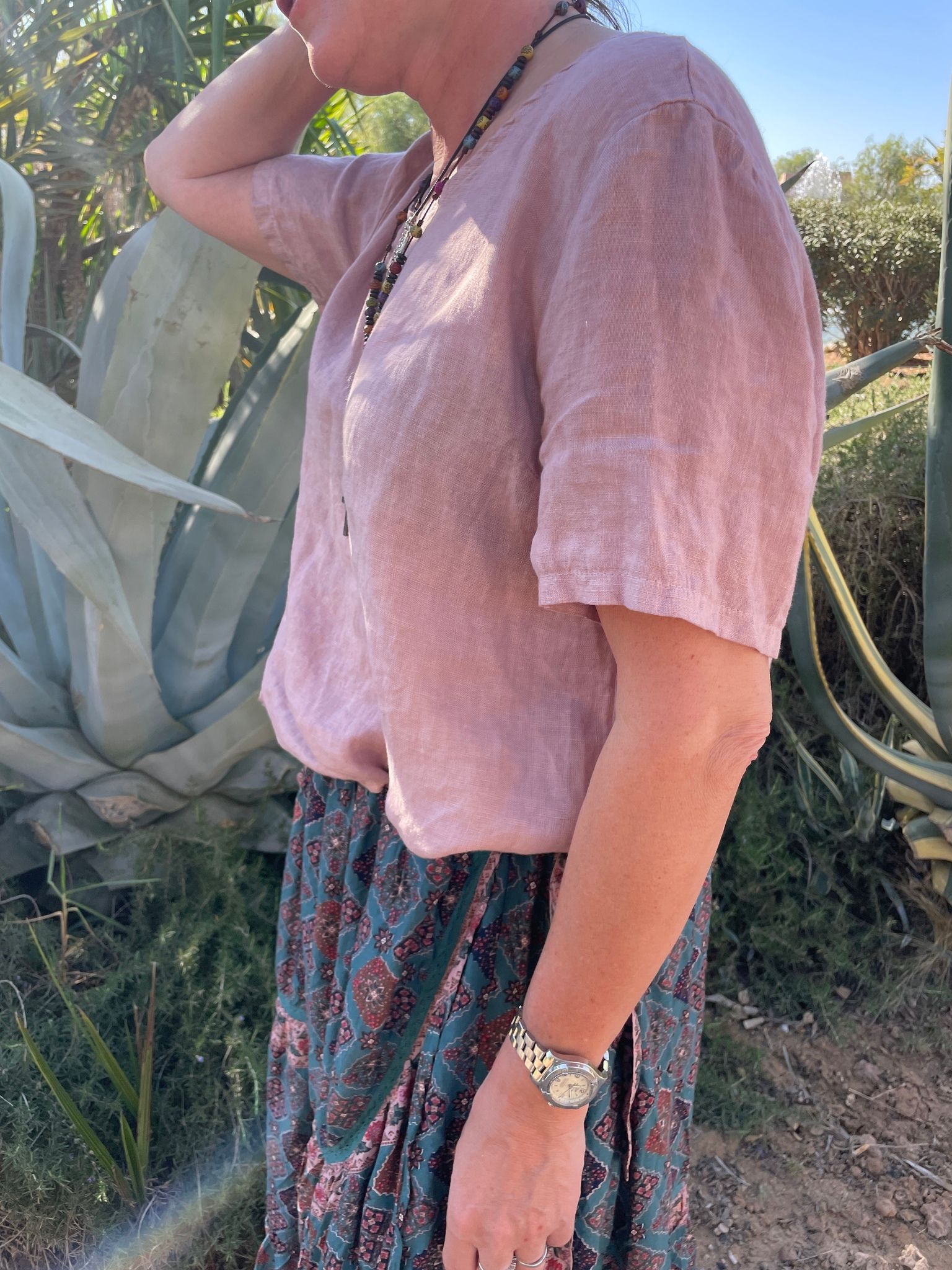 Linen topp always natural by unique kortärm