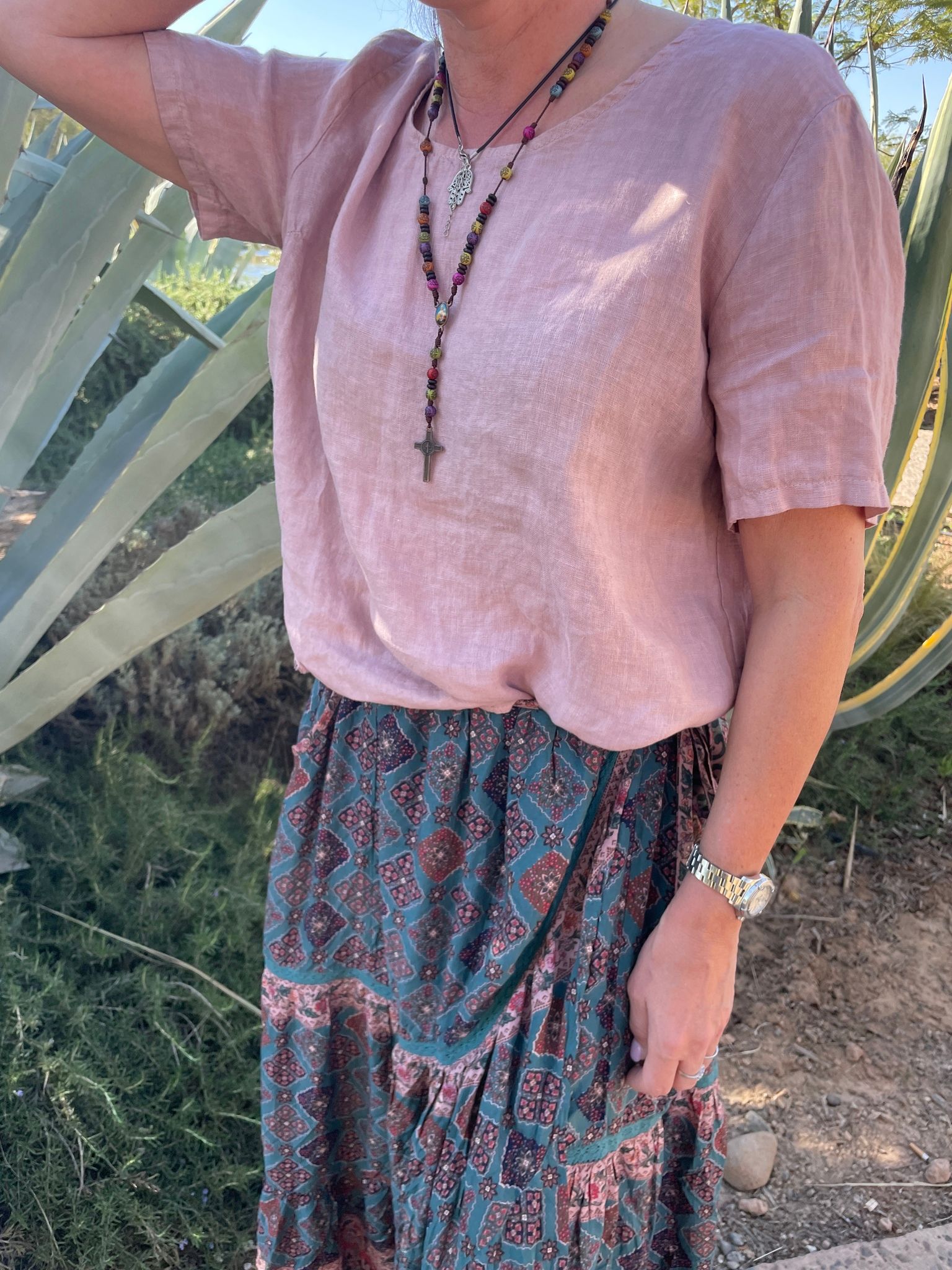 Linen topp always natural by unique kortärm
