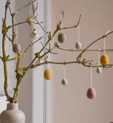 Felted eggs with embroidery, set of 3 in shades of beige