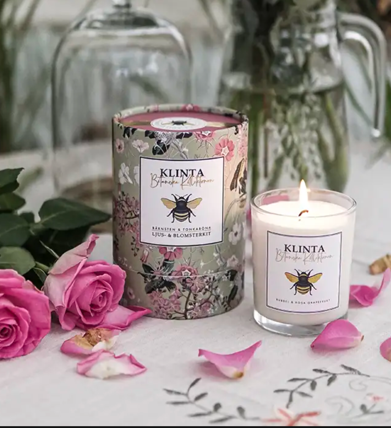 Bärnsten & Tonkaböna Doftljus och Blomsterkit i ett!