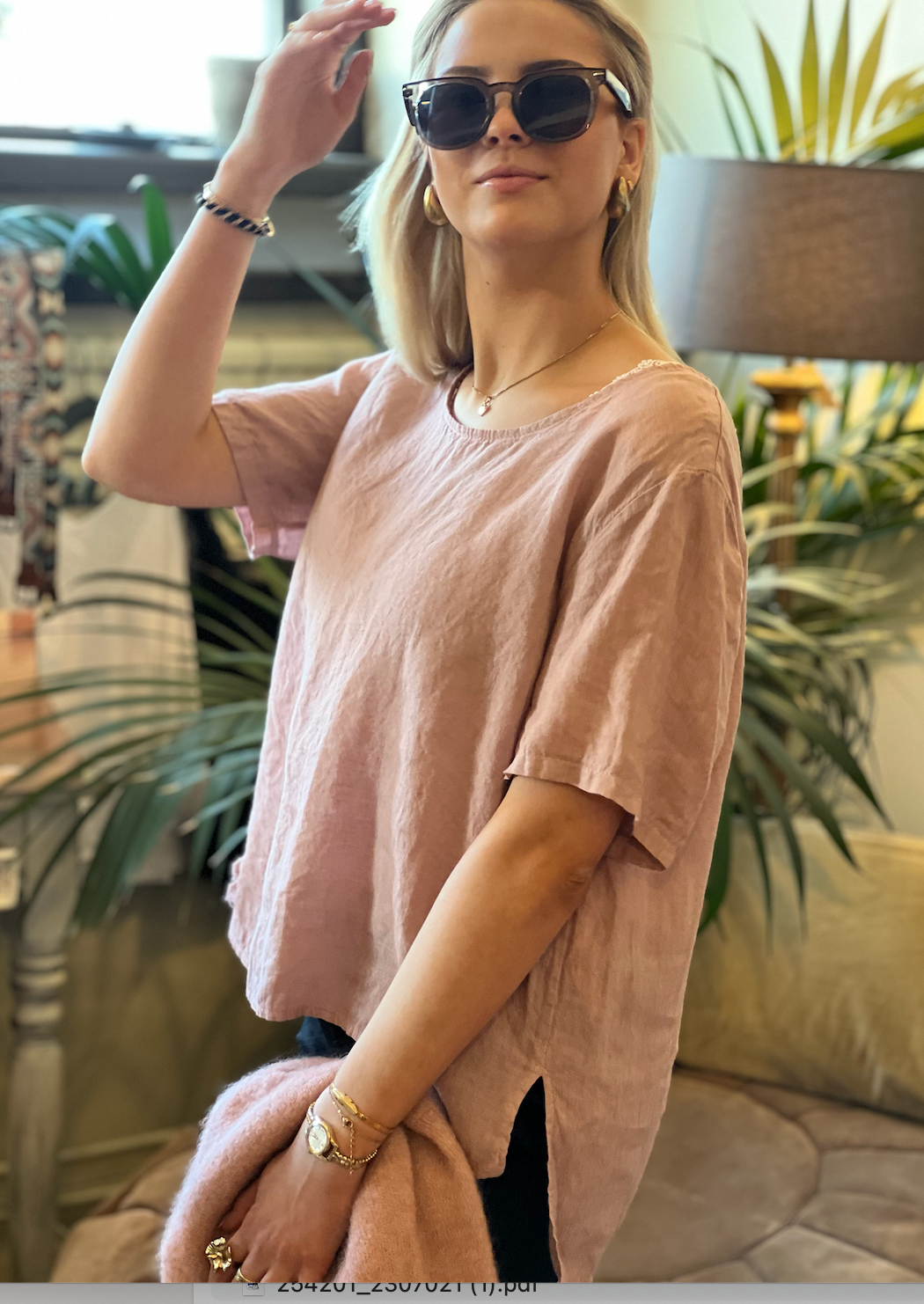 Linen topp always natural by unique kortärm