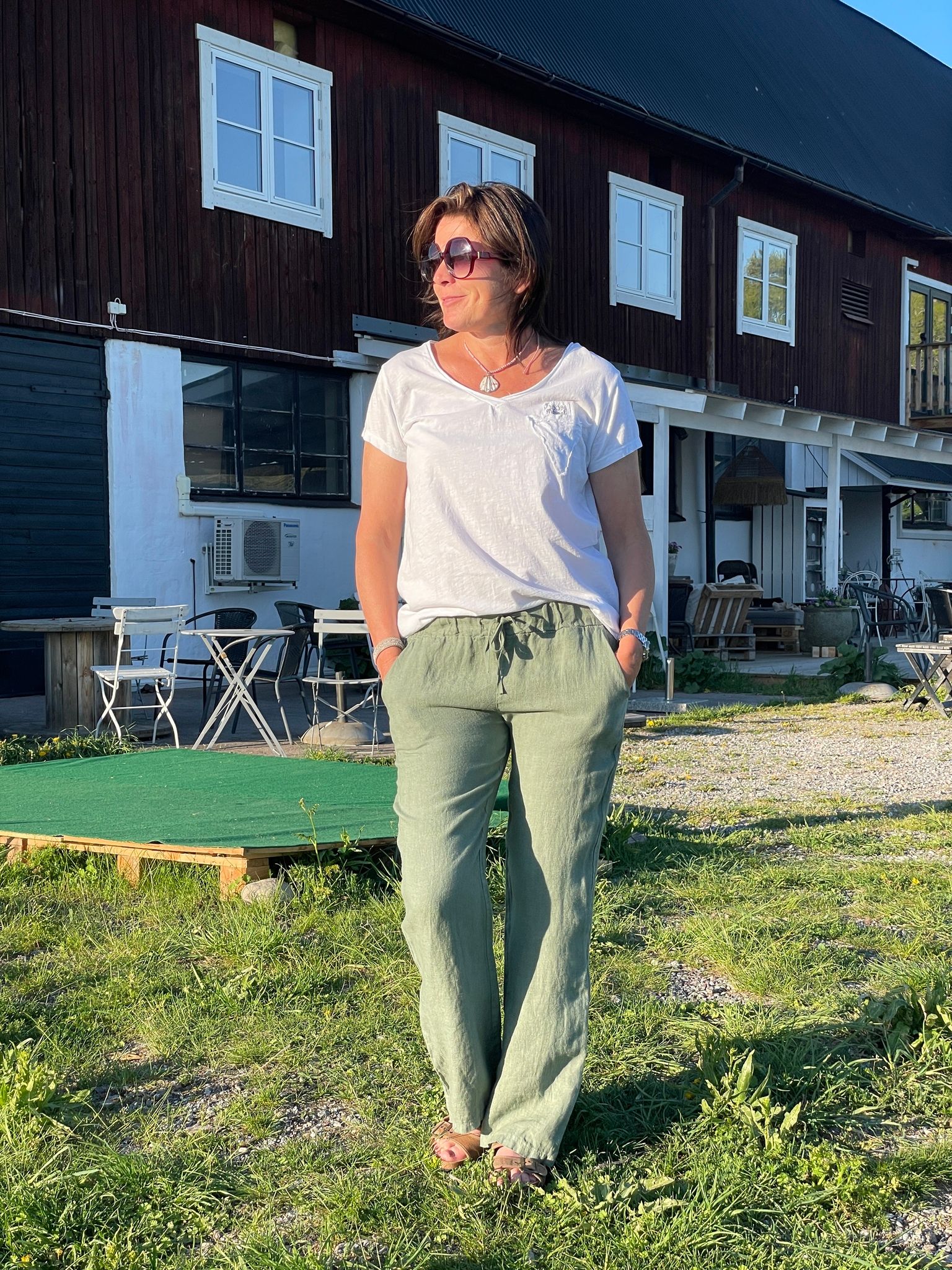 Linnebyxa flare Unique kaki