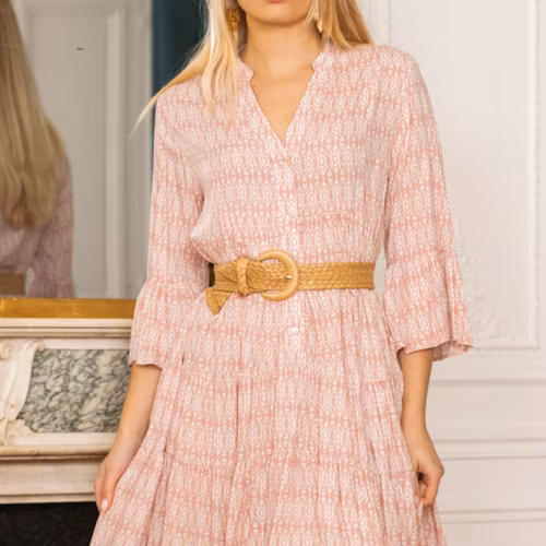 Tunic shirt dress with V-neck, bohemian print
