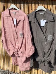 Boho Linen Top with Buttons & Waist Knot