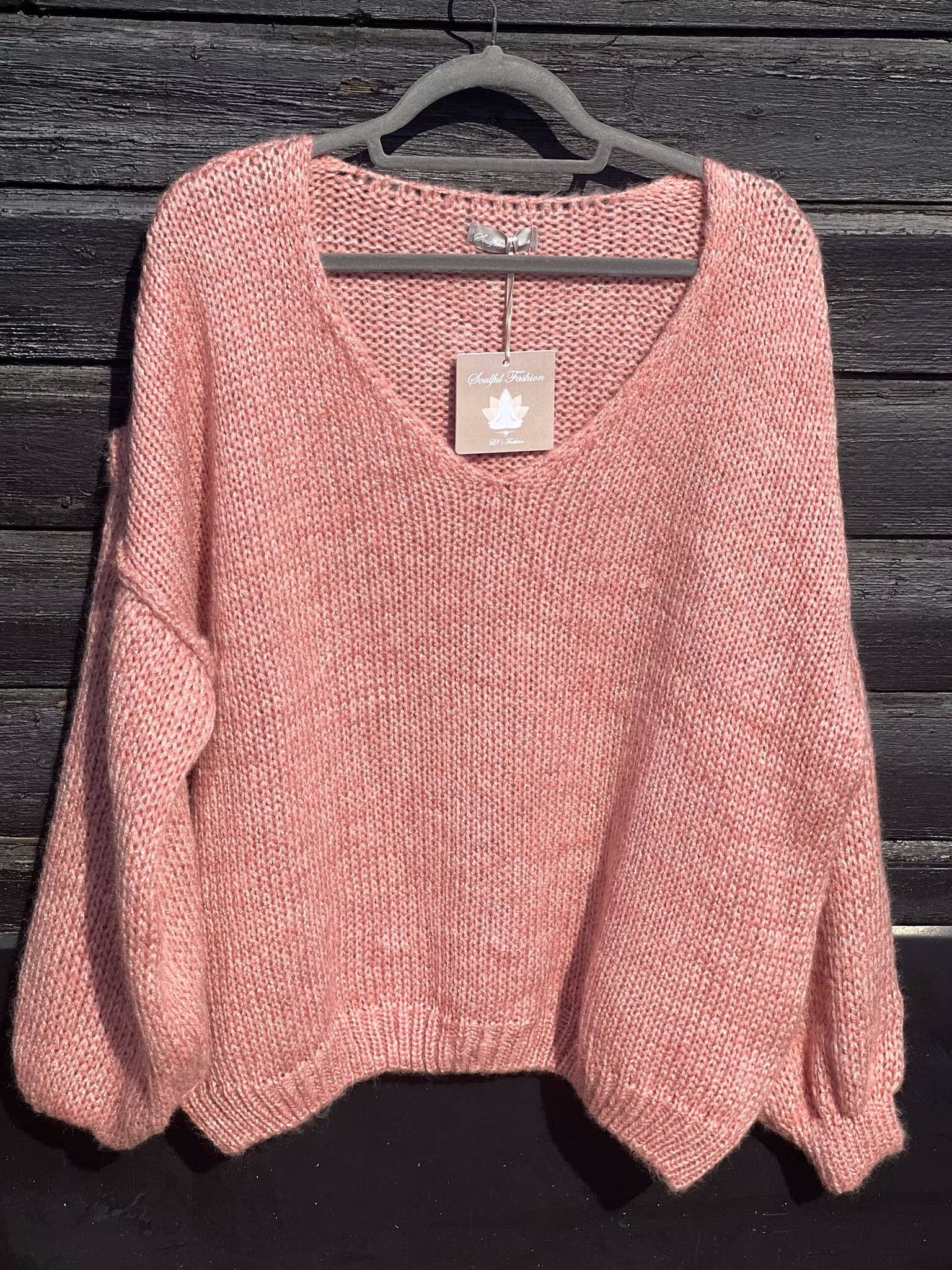 Grovstickad V-Neck Tröja i Rosa – One Size, Oversize