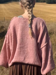 Grovstickad V-Neck Tröja i Rosa – One Size, Oversize