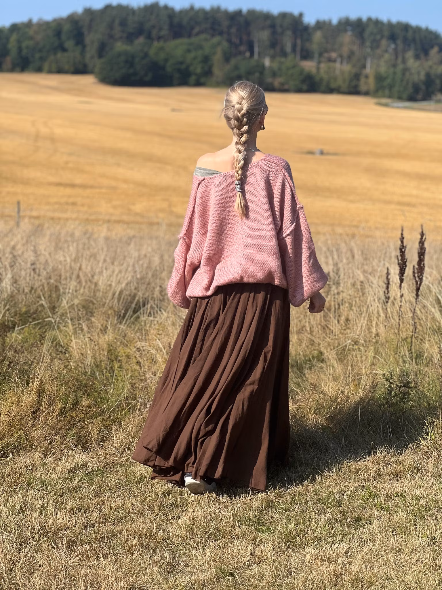 Grovstickad V-Neck Tröja i Rosa – One Size, Oversize