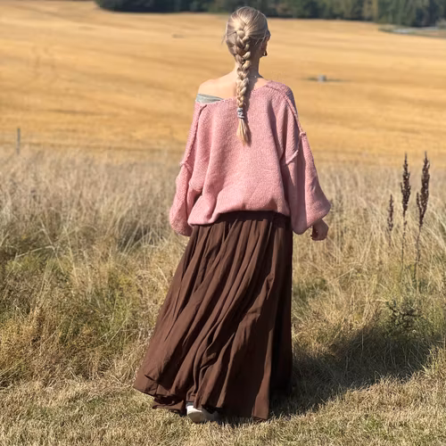 Grovstickad V-Neck Tröja i Rosa – One Size, Oversize