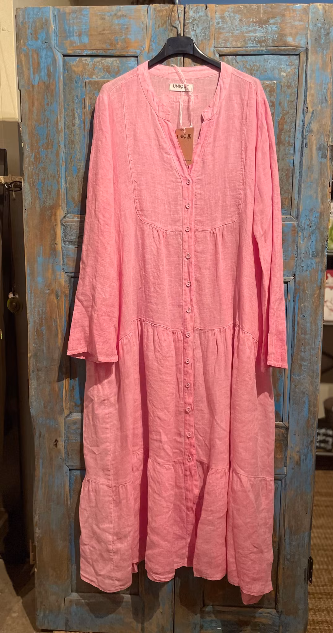 Maxiklänning free spirit med knappar bubble gum pink