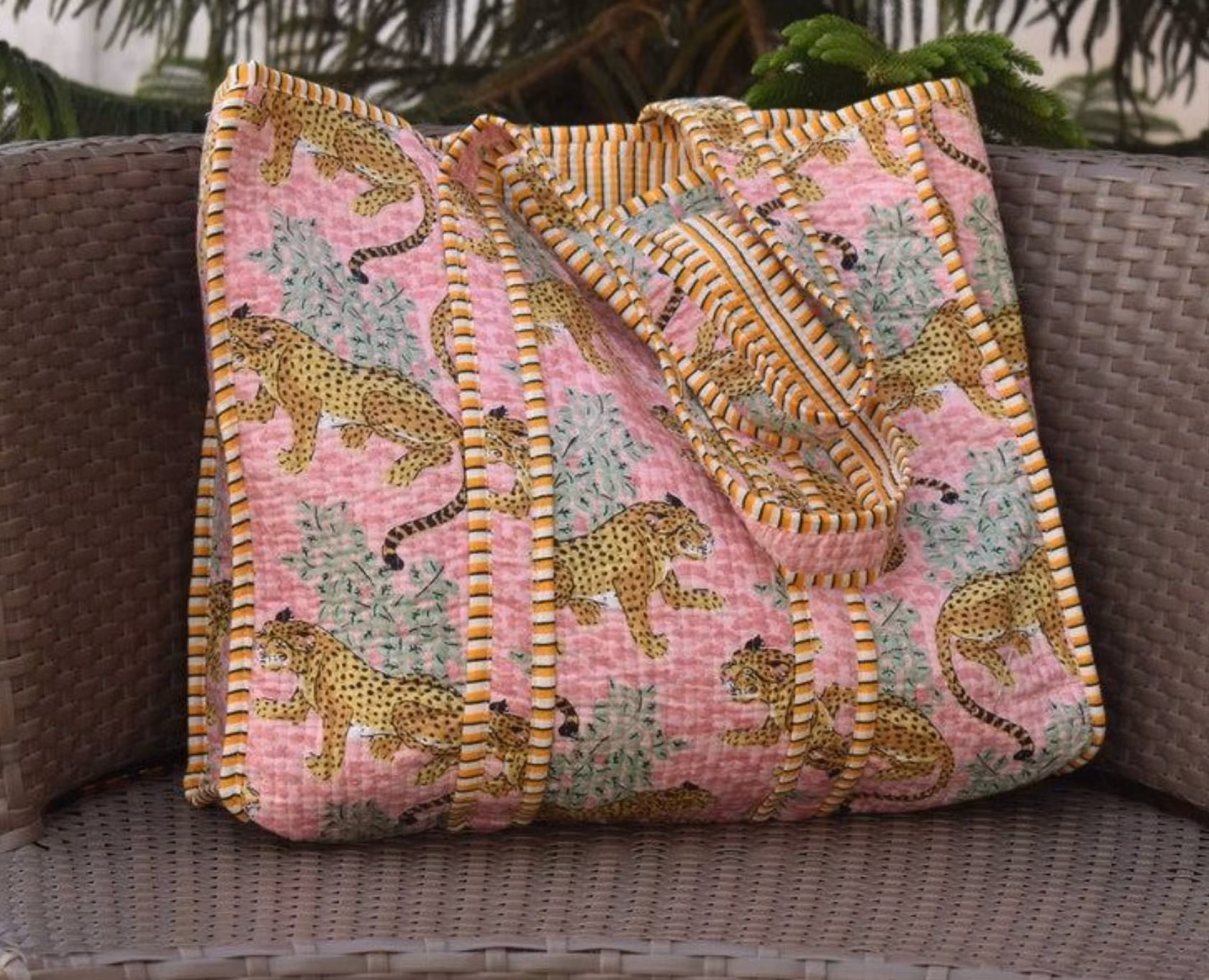 Hand Block Tiger Print Bag Women Quilting Cotton Indian Bags