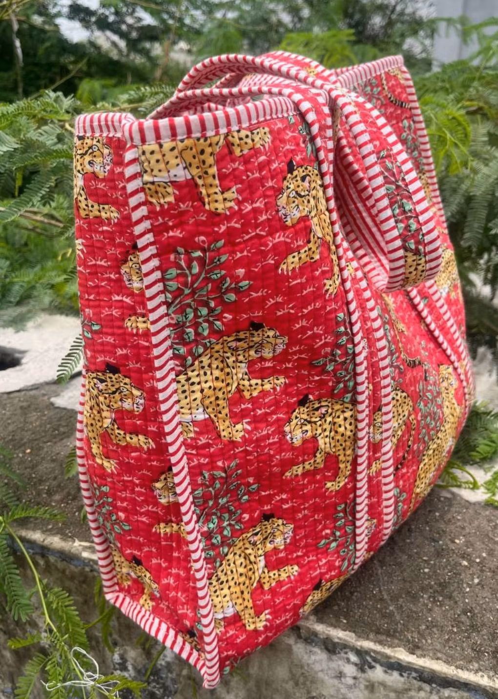 Tiger Printed Cotton Quilted Handbag Women Shoulder Bag Tote