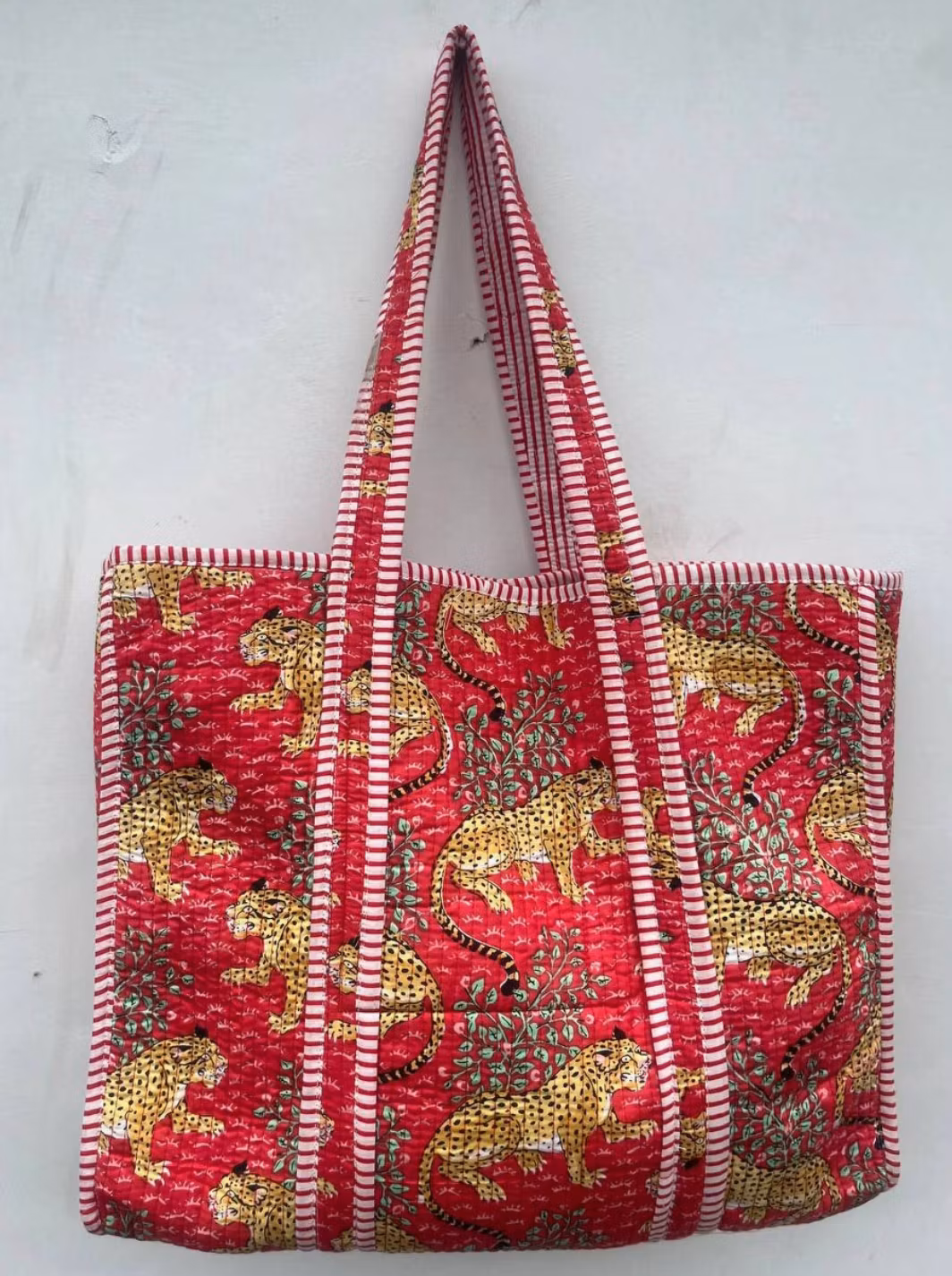 Tiger Printed Cotton Quilted Handbag Women Shoulder Bag Tote