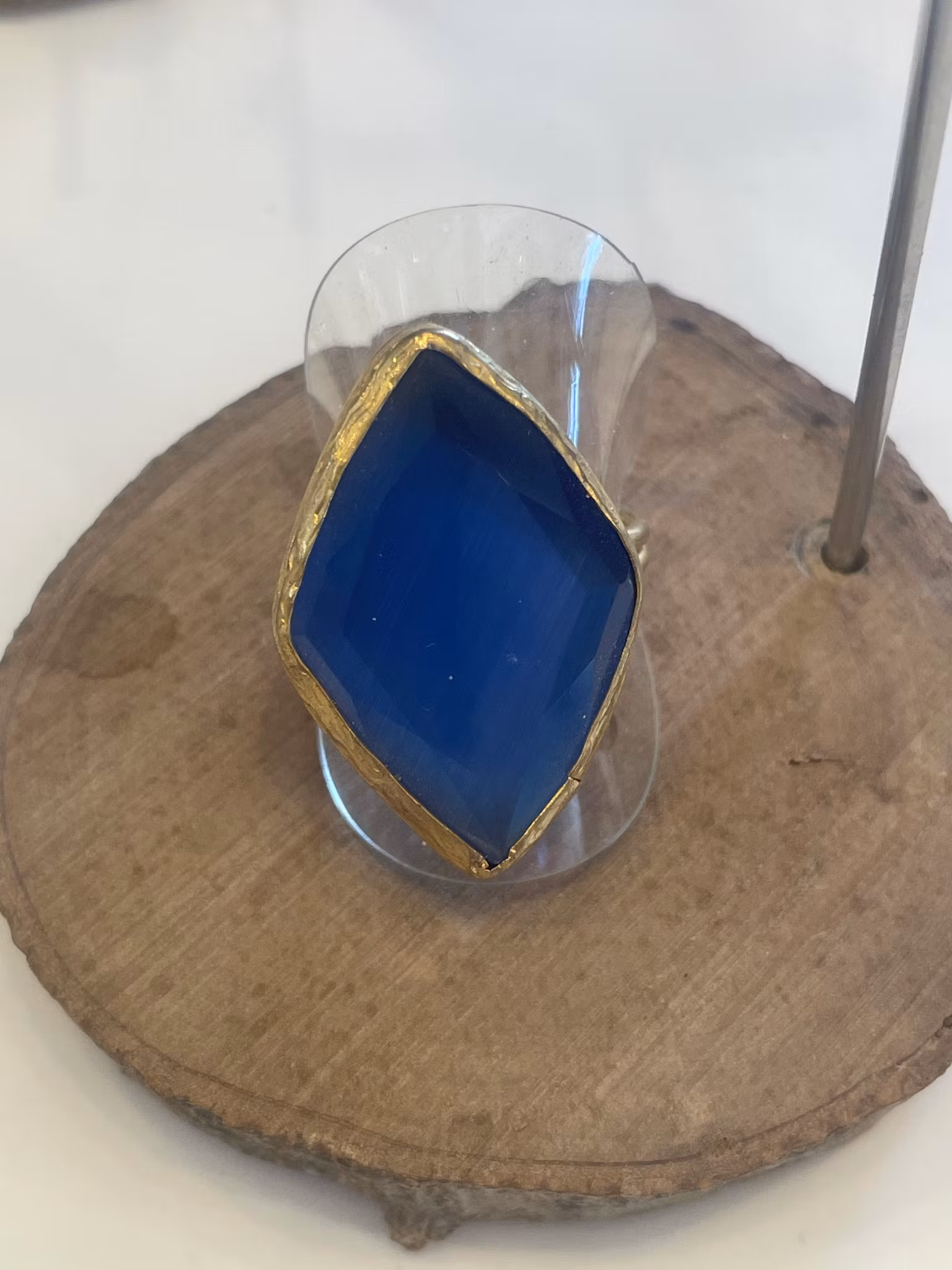 Boho Ring med Stor Blå Sten – Justerbar Storlek