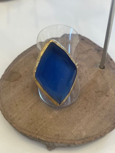 Boho Ring med Stor Blå Sten – Justerbar Storlek