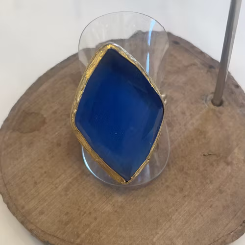 Boho Ring med Stor Blå Sten – Justerbar Storlek
