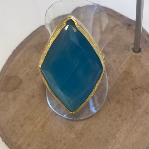 Boho Ring med Stor turkos  Sten – Justerbar Storlek