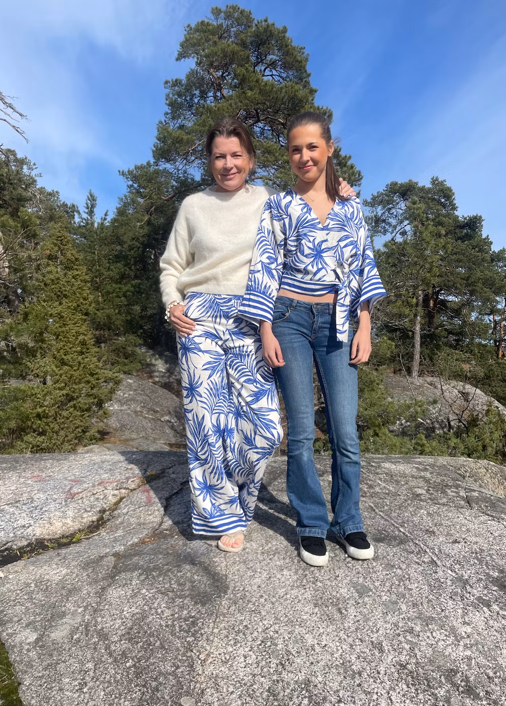 wrap topp l blå print