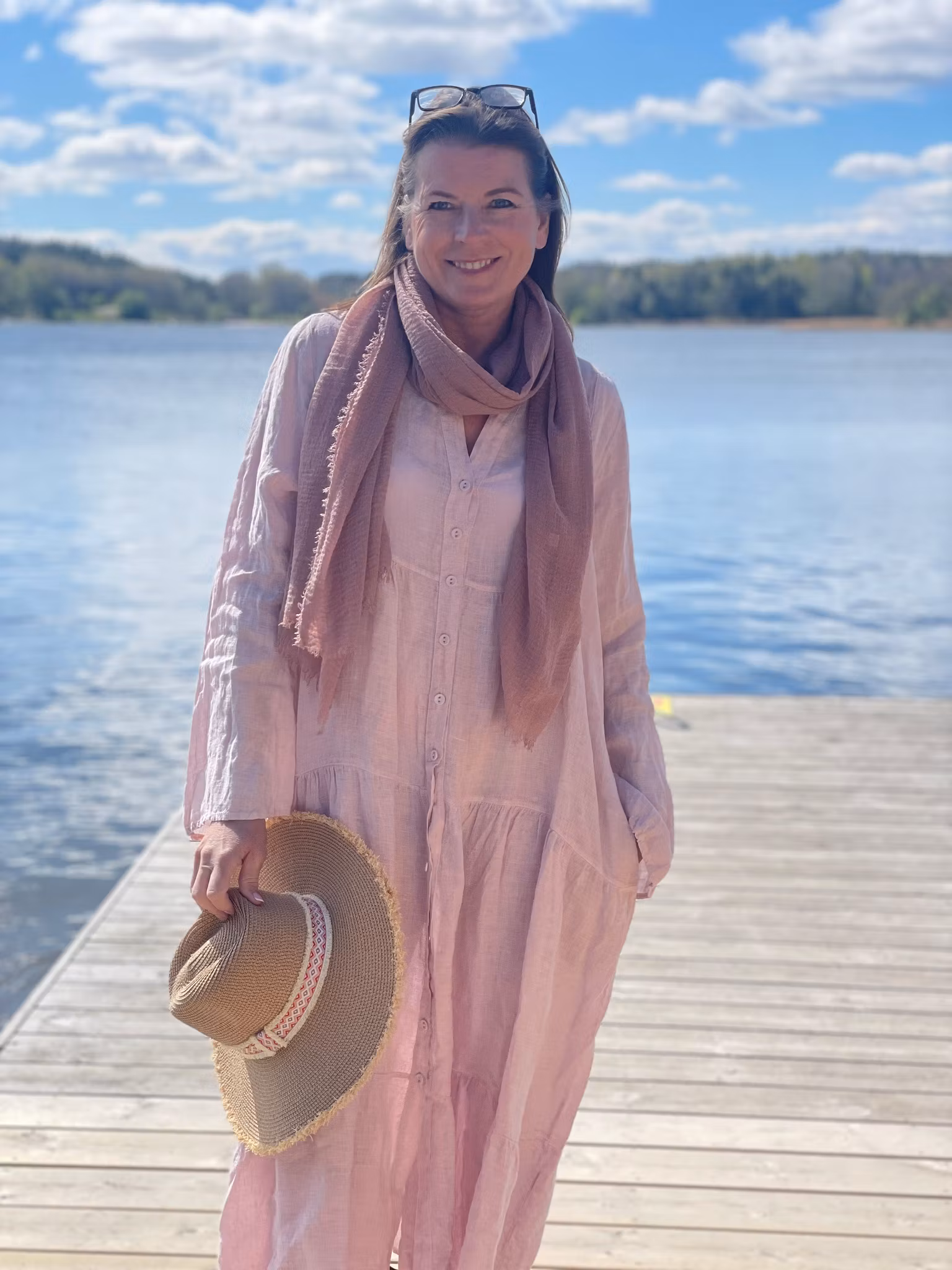 Maxiklänning free spirit med knappar rosa