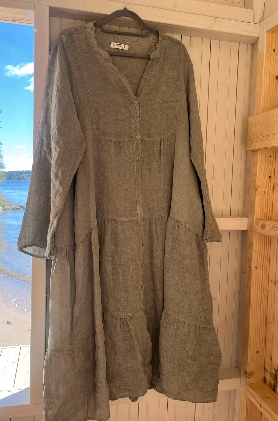 Maxiklänning free spirit med knappar grön