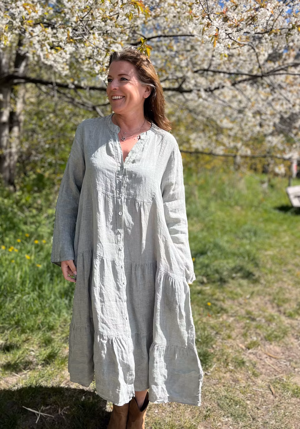 Maxiklänning free spirit med knappar grön