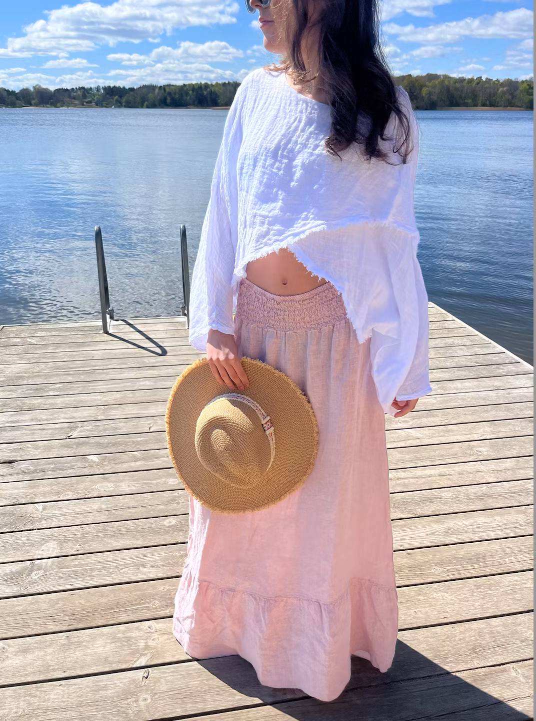 Golden Horizon Linen Skirt light pink
