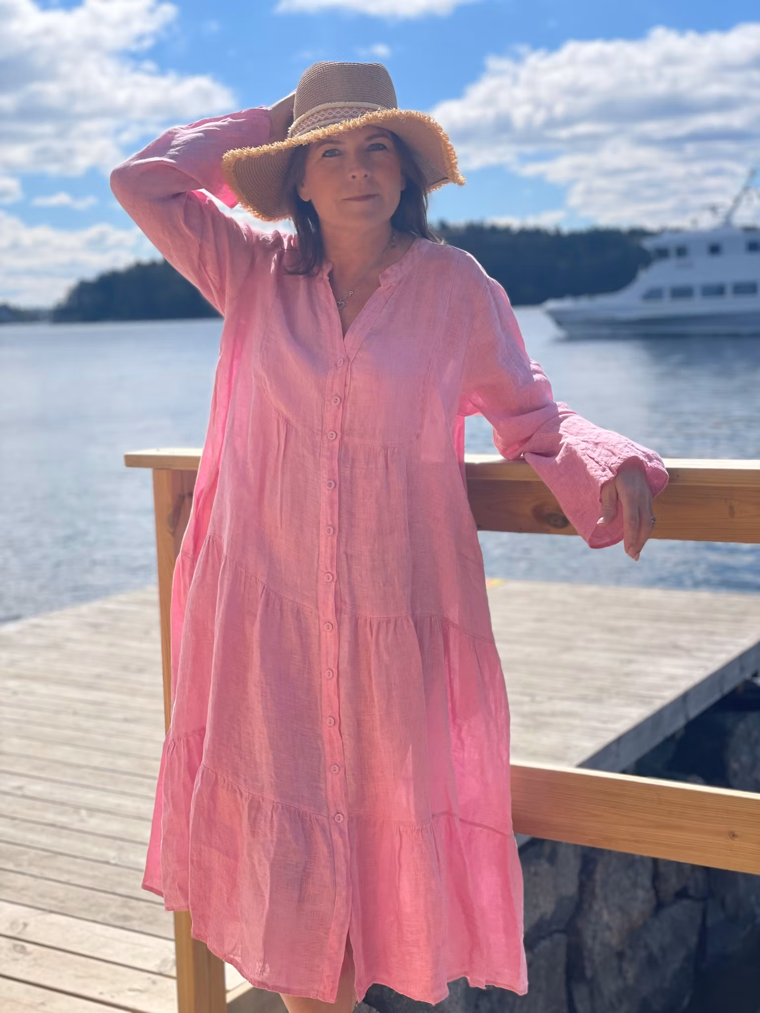 Maxiklänning free spirit med knappar bubble gum pink