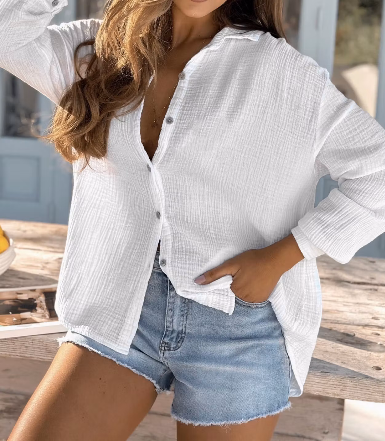 Oversized bomullsskjorta “Limoncello”