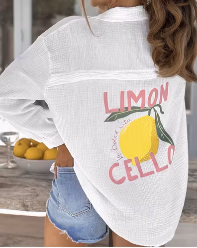 Limoncello Oversized Bomullsskjorta – Vit / rosa