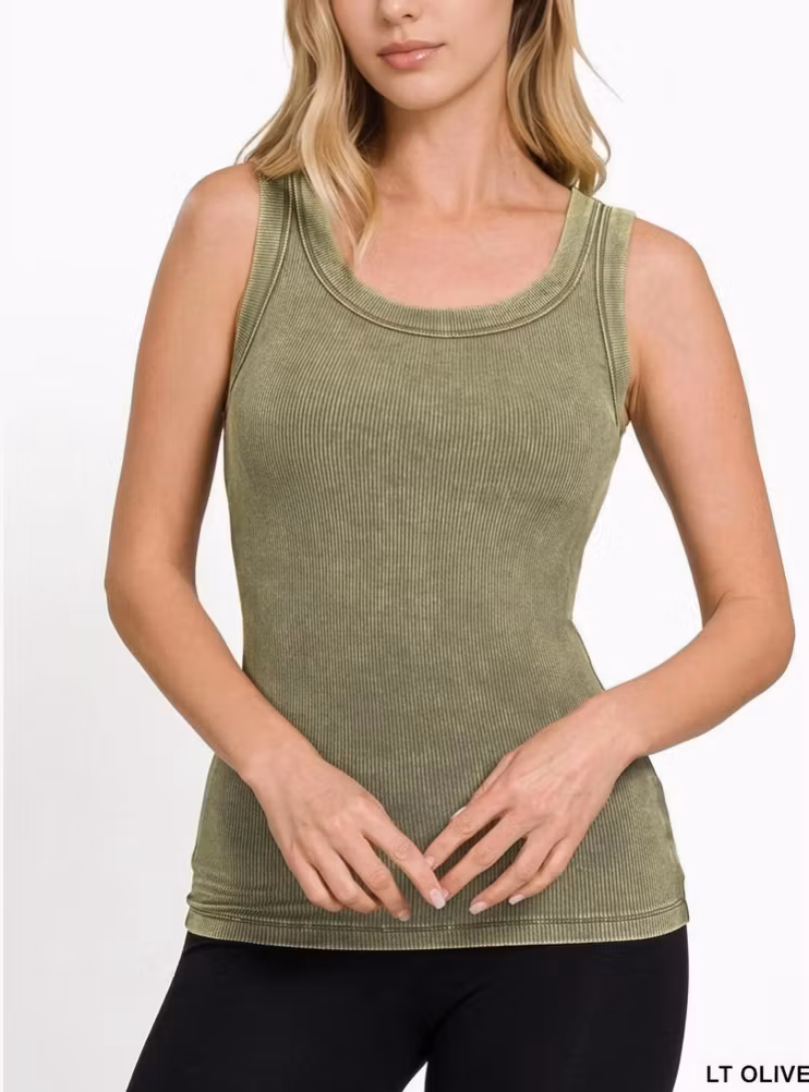 Washed Ribbed Tank Top – Deep Sky, Light Olive & Camel