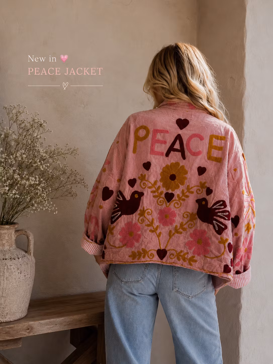Peace Blossom Jacket-Quiltad bomullsjacka med broderier