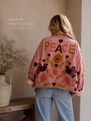 Peace Blossom Jacket-Quiltad bomullsjacka med broderier