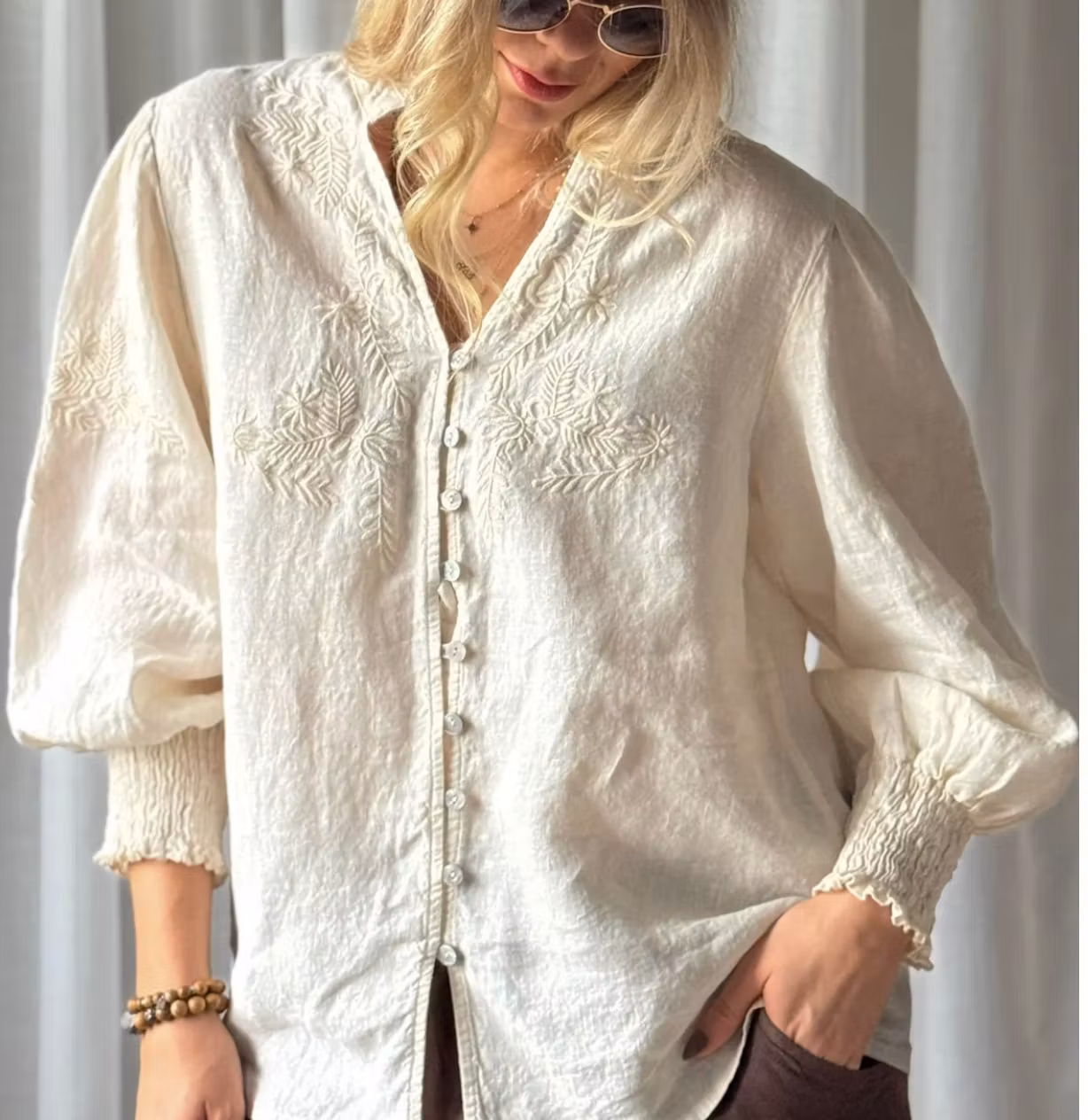Cottage dream linen blouse, vanilla
