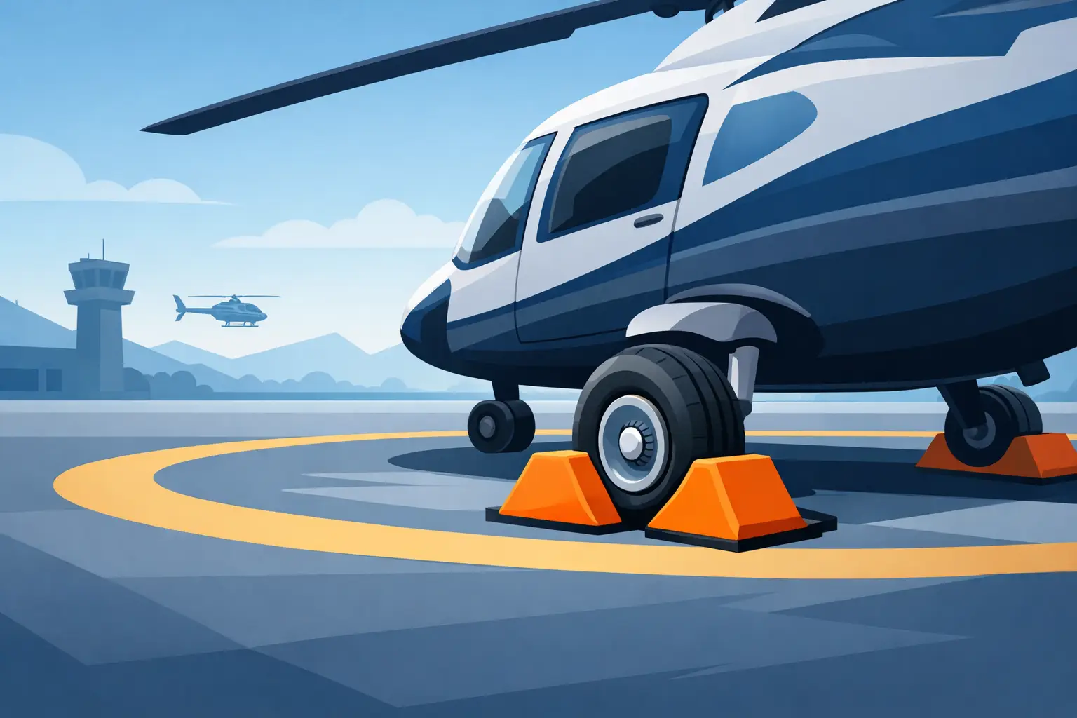 Stoppklossar för helikopterhjul som håller läget