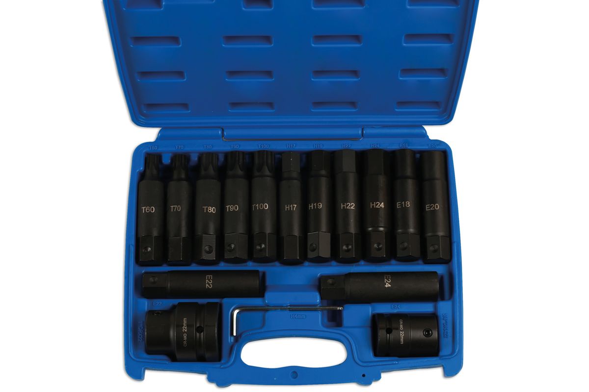 Krafthylsor- och bitssats 3/4”D, 1”D 16 st