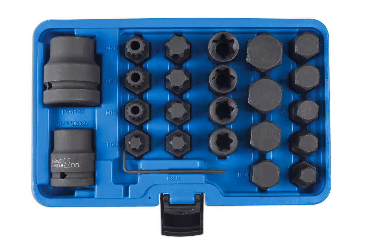 Bit- och krafthylssats  3/4”D, 1”D 24 st