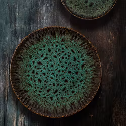 Blocho Daisy Tallrik flat rund 20,5 cm med grönsvart dekor samt relieff, 6 st/frp