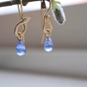 "Orm" Örhängen i rött guld med tanzanit